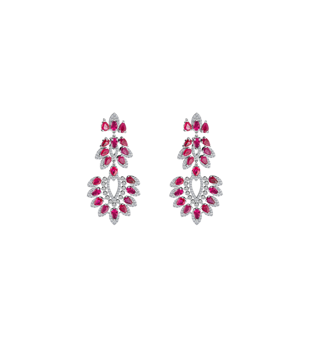 Ruby Bloom Diamond Drop Earrings
