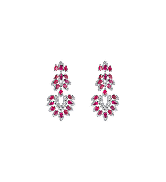 Ruby Bloom Diamond Drop Earrings