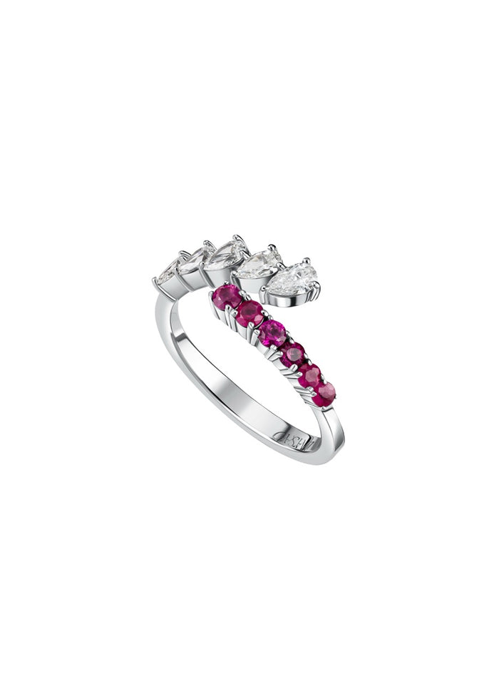 Ruby & Pear Diamond Bypass Ring