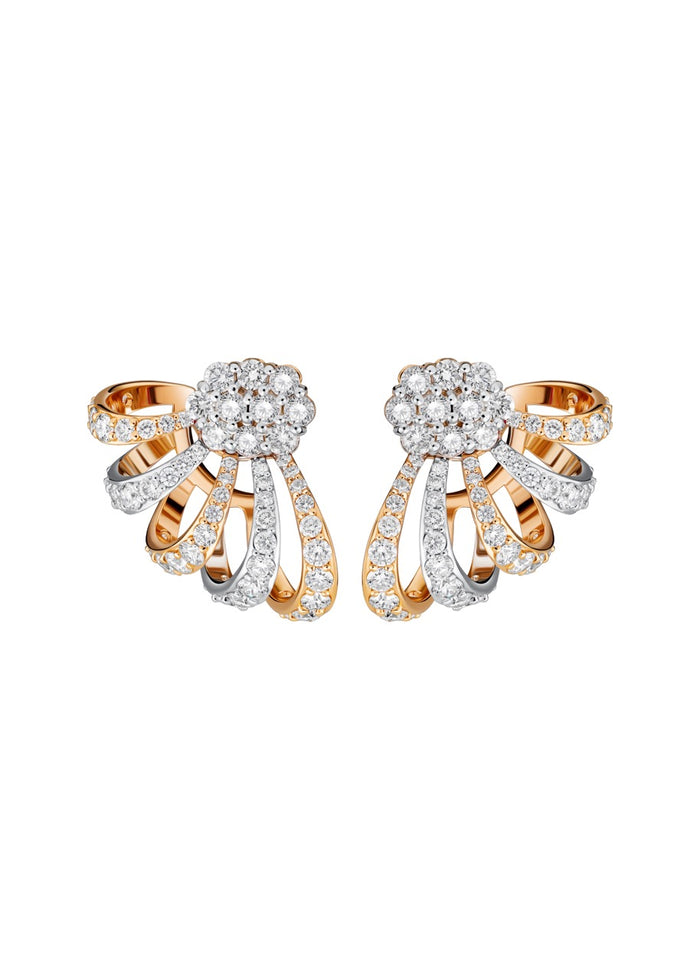 Dina Saad diamond cluster ear climber earrings with pavé ribbons